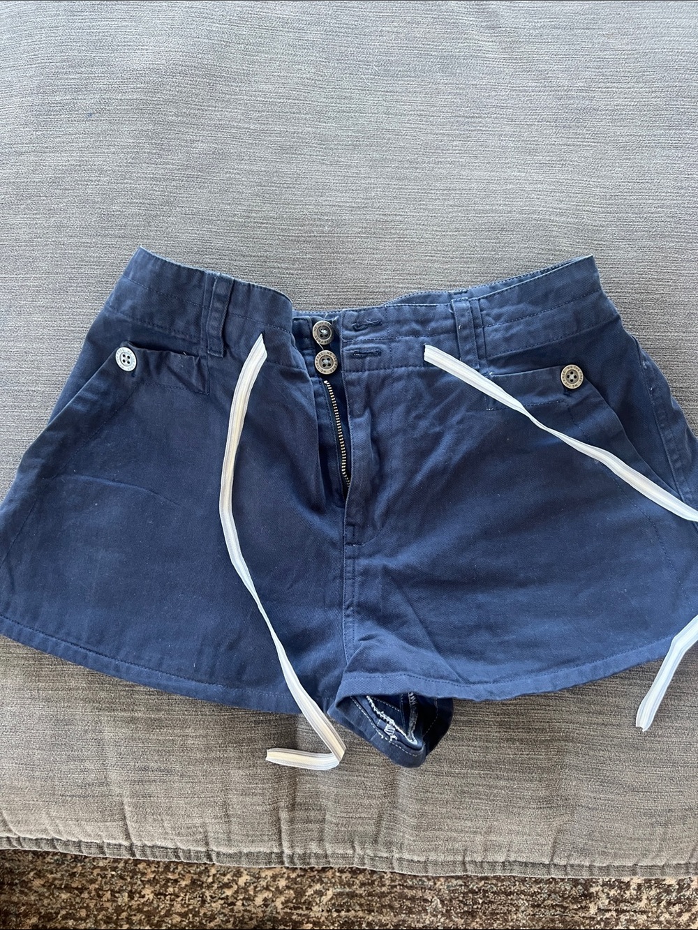 Free People Navy High-Waist Drawstring Casual Shorts